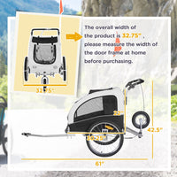 HKM-2005309 2-in-1 Pet Bike Trailer and Stroller with Canopy, Storage Pockets, Steel Frame
