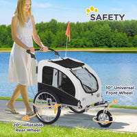 HKM-2005309 2-in-1 Pet Bike Trailer and Stroller with Canopy, Storage Pockets, Steel Frame