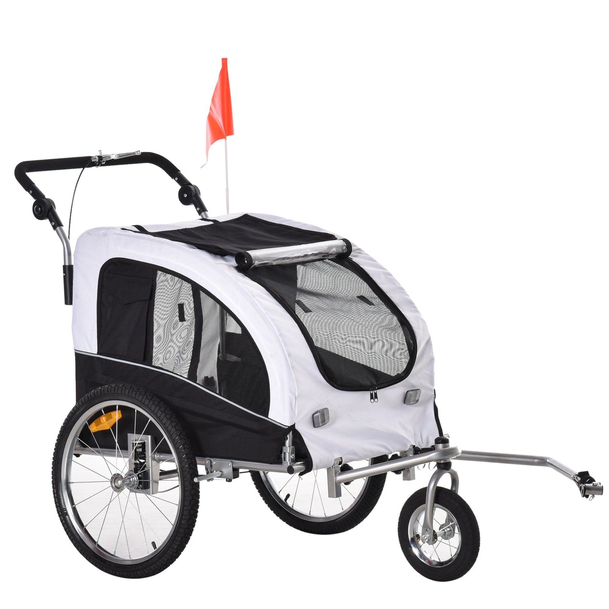 HKM-2005309 2-in-1 Pet Bike Trailer and Stroller with Canopy, Storage Pockets, Steel Frame