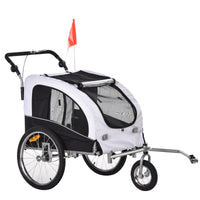 HKM-2005309 2-in-1 Pet Bike Trailer and Stroller with Canopy, Storage Pockets, Steel Frame