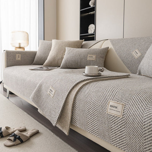 HKM-200659 Universal Non-Slip Sofa Cover in Solid Colors – Polyester Dust Cover for All Seasons