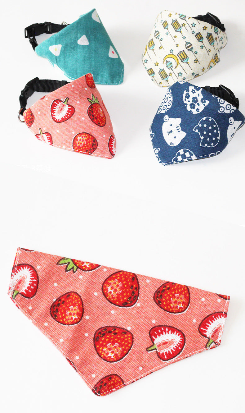 HKM-2007229 Geometric Triangle Dog Scarf & Cat Collar - Stylish Linen Accessory for Small Pets