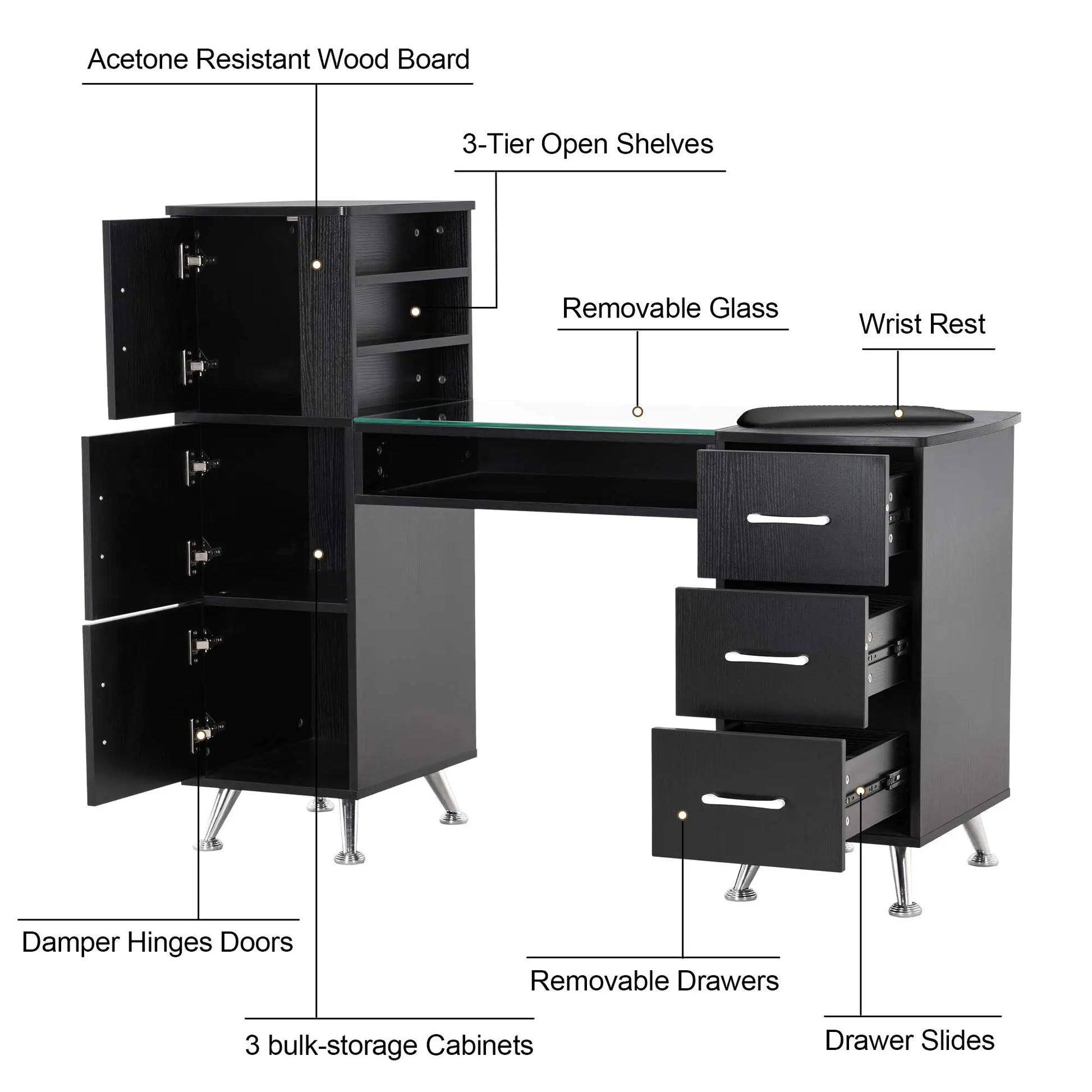HKM-200723 Wooden Nail Manicure Table with Drawers for Beauty Salons and Makeup Artists