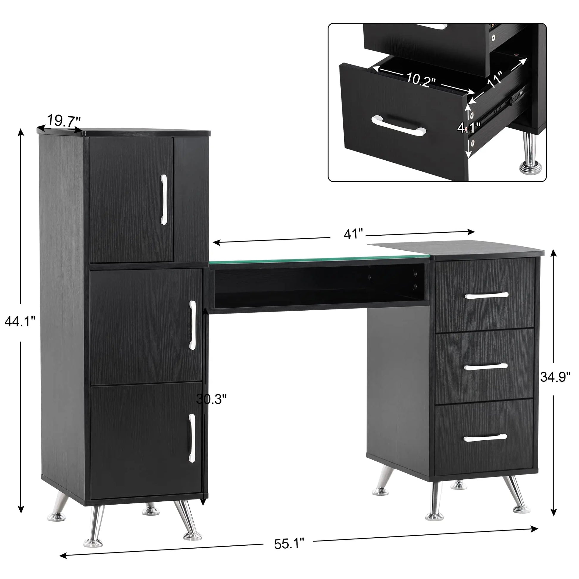 HKM-200723 Wooden Nail Manicure Table with Drawers for Beauty Salons and Makeup Artists