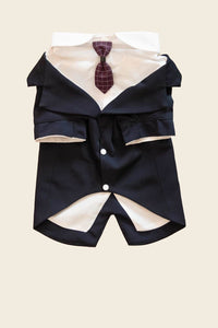 HKM-2007997 Navy Blue Pet Suit Dog Dress Tuxedo with Fake Two-Piece Design - Available in Multiple Sizes