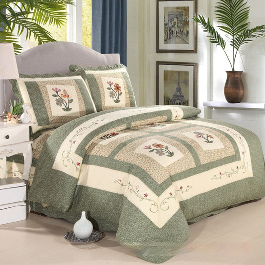 HKM-200851 Cotton Summer Cooling Duvet with Geometric Pattern and Washable Design, Includes Bed Sheet and Pillowcases