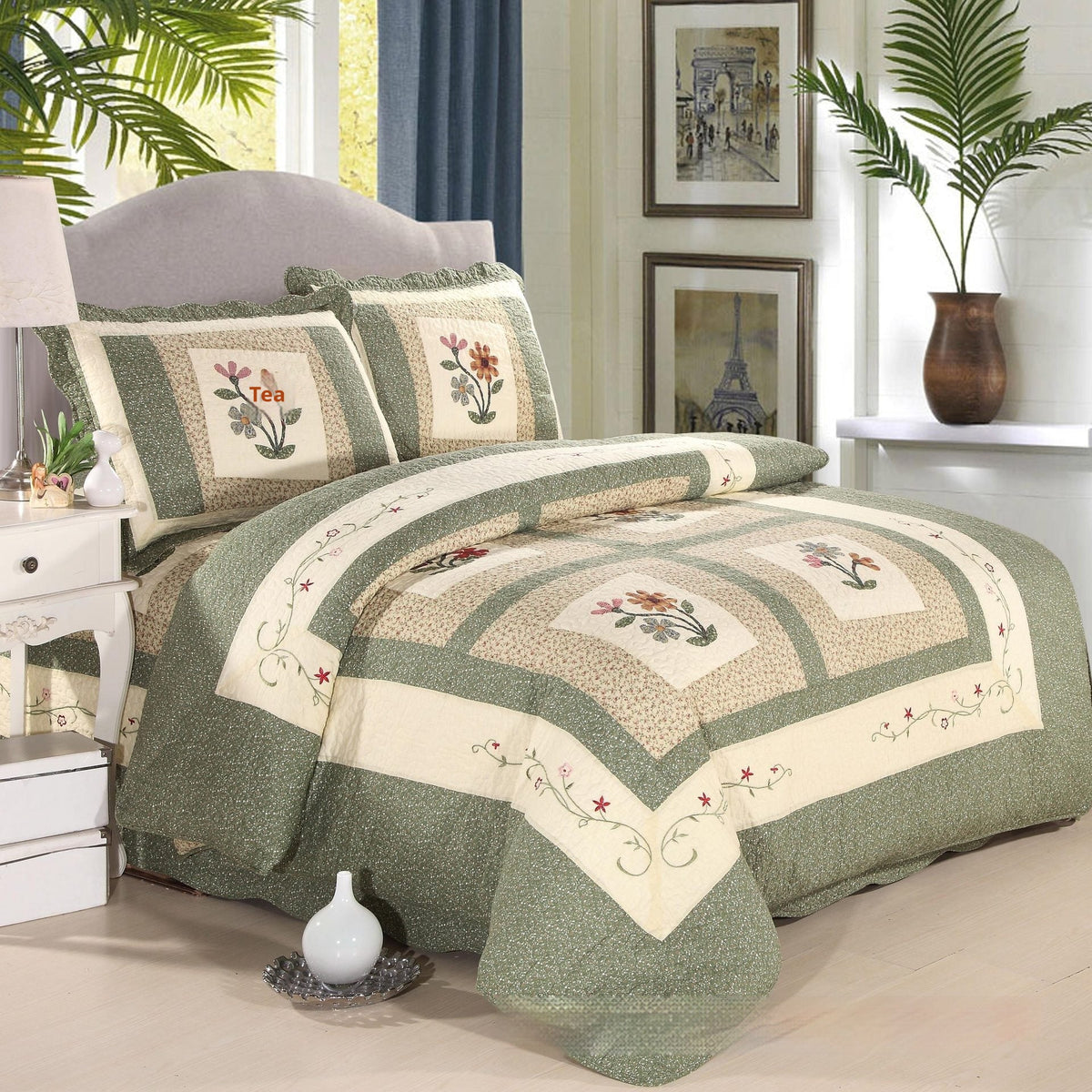 HKM-200851 Cotton Summer Cooling Duvet with Geometric Pattern and Washable Design, Includes Bed Sheet and Pillowcases