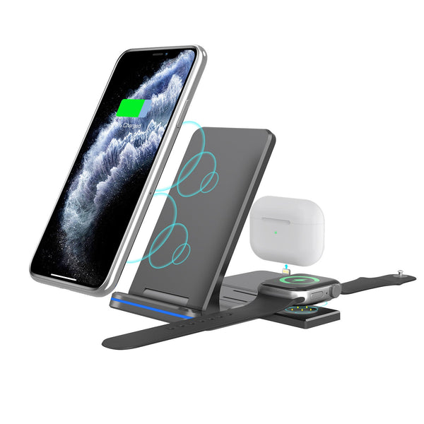HKM-200915 Portable Folding Wireless Charger with Adjustable Support for Mobile Phones and Headphones - 15W Output