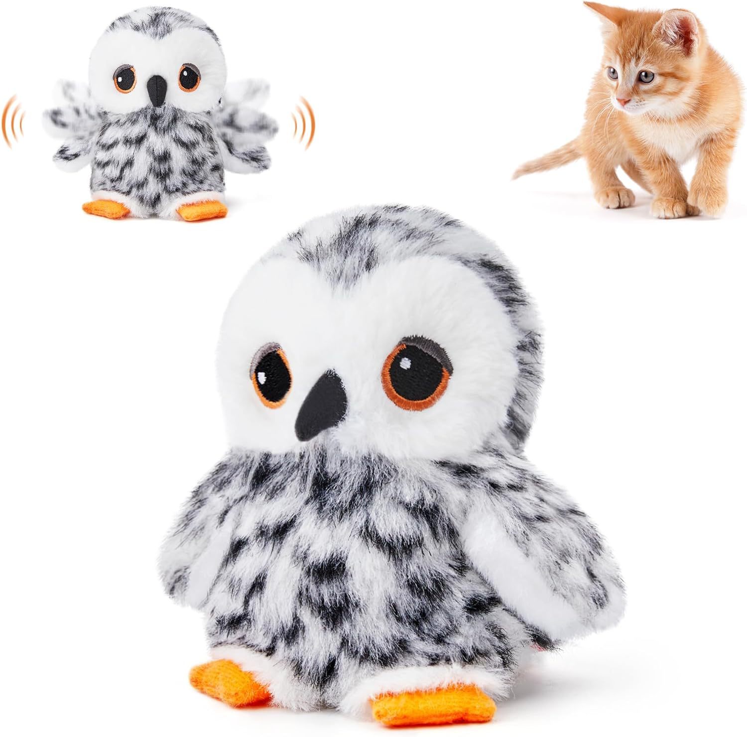 HKM-2009277 Interactive Flapping Bird Cat Toy - Automatic Plush Pet Enrichment, USB Rechargeable, 17cm