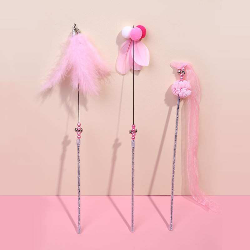 HKM-2010429 Colorful Flexible Cat Teaser Stick Set – Environmentally Friendly, Bite-Resistant Toys for Cats (Pack of 3)