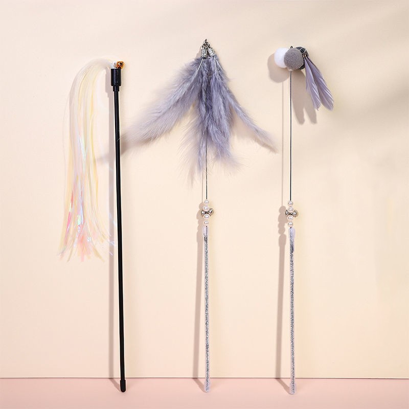 HKM-2010429 Colorful Flexible Cat Teaser Stick Set – Environmentally Friendly, Bite-Resistant Toys for Cats (Pack of 3)