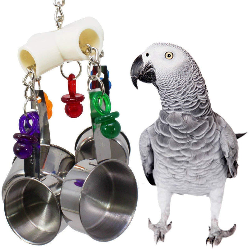 HKM-201107 Stainless Steel Parrot Bite Toy with Four Pots for Fun Play and Exercise