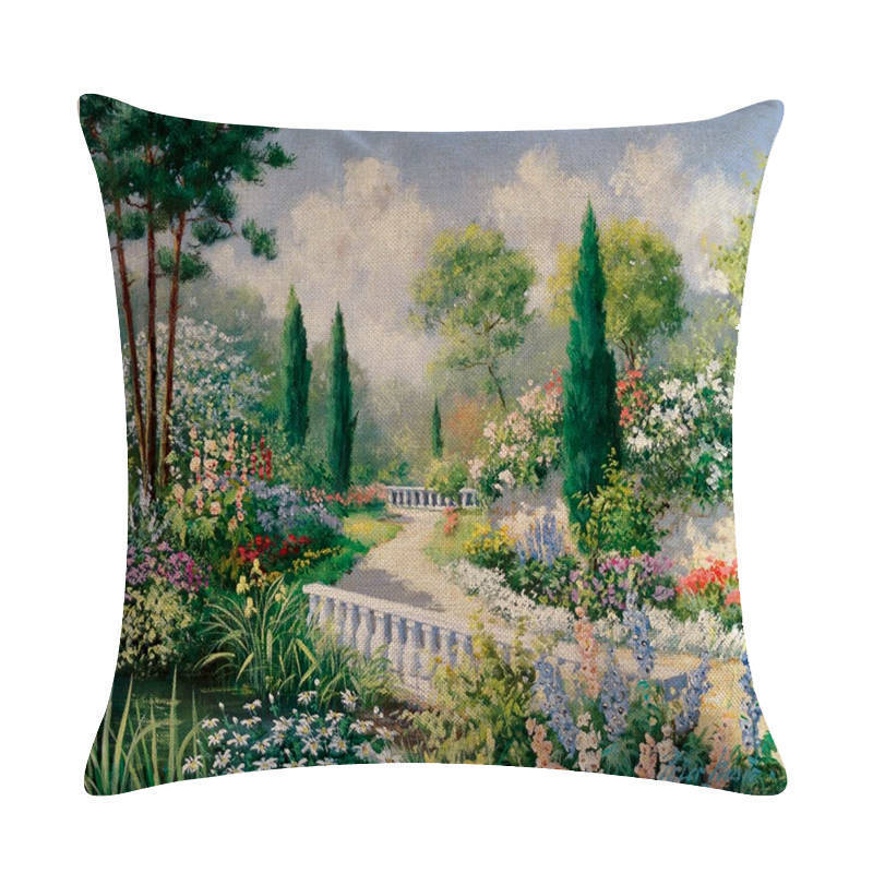 HKM-201299 Rural Landscape Series Linen Pillowcase - 45x45cm Cotton Filling