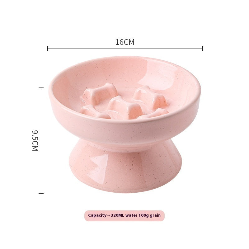 HKM-2015549 Large Ceramic Pet Bowl - Anti-Tumble Design in Pink, Beige, and Sky Blue for Cats