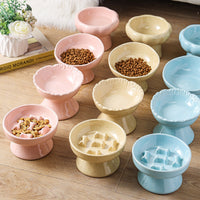 HKM-2015549 Large Ceramic Pet Bowl - Anti-Tumble Design in Pink, Beige, and Sky Blue for Cats