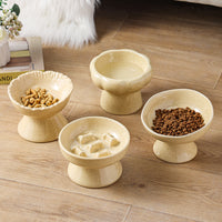 HKM-2015549 Large Ceramic Pet Bowl - Anti-Tumble Design in Pink, Beige, and Sky Blue for Cats