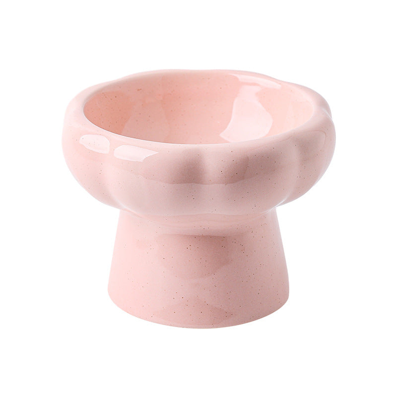 HKM-2015549 Large Ceramic Pet Bowl - Anti-Tumble Design in Pink, Beige, and Sky Blue for Cats