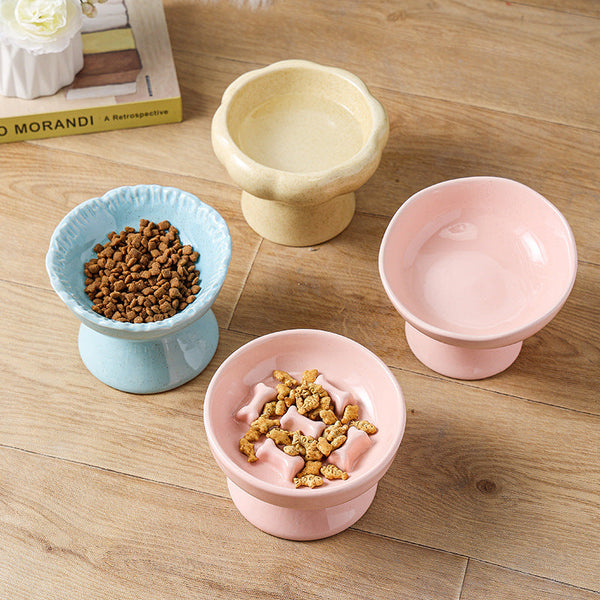 HKM-2015549 Large Ceramic Pet Bowl - Anti-Tumble Design in Pink, Beige, and Sky Blue for Cats