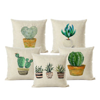 HKM-201555 Cactus Print Cotton Linen Cushion Cover for Home and Car Interiors, 45cm x 45cm