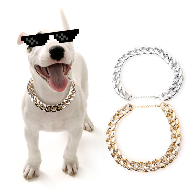 HKM-2017341 Geometric Hip Hop Style Dog Collar for Small and Medium Dogs in Silver and Gold