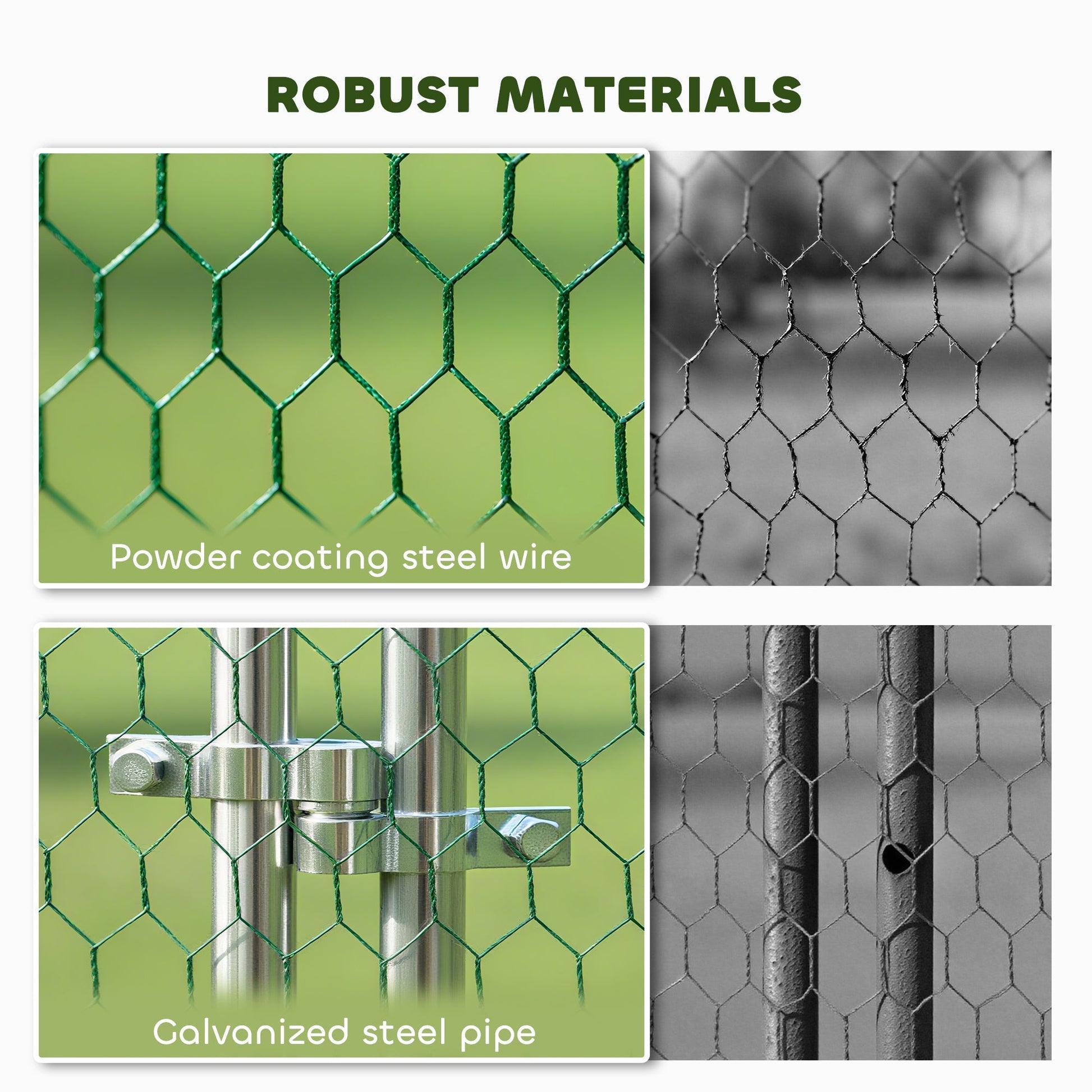 HKM-2019005 Spacious Metal Chicken Run with Waterproof UV Cover and Feeding Door for 18-24 Chickens, Dimensions 9.8' x 19.7' x 6.4'