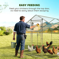 HKM-2019005 Spacious Metal Chicken Run with Waterproof UV Cover and Feeding Door for 18-24 Chickens, Dimensions 9.8' x 19.7' x 6.4'