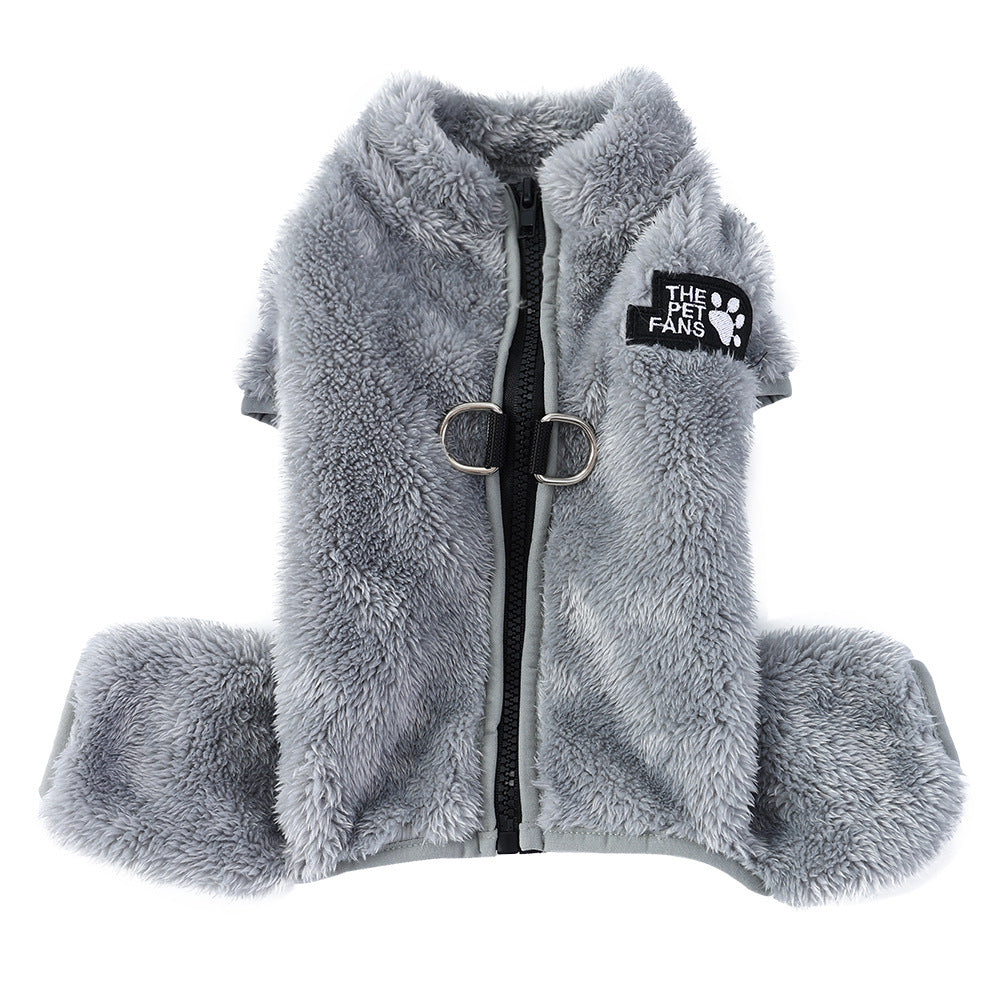 HKM-2019901 Cozy Double-Sided Plush Pet Jumpsuit in Gray, Pink, and Apricot for All Sizes