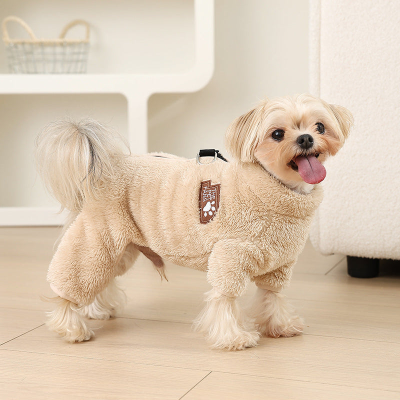 HKM-2019901 Cozy Double-Sided Plush Pet Jumpsuit in Gray, Pink, and Apricot for All Sizes
