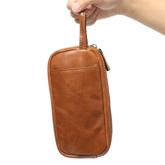 HKM-202067 Genuine Leather Unisex Large Capacity Clutch Wallet with Zipper Closure