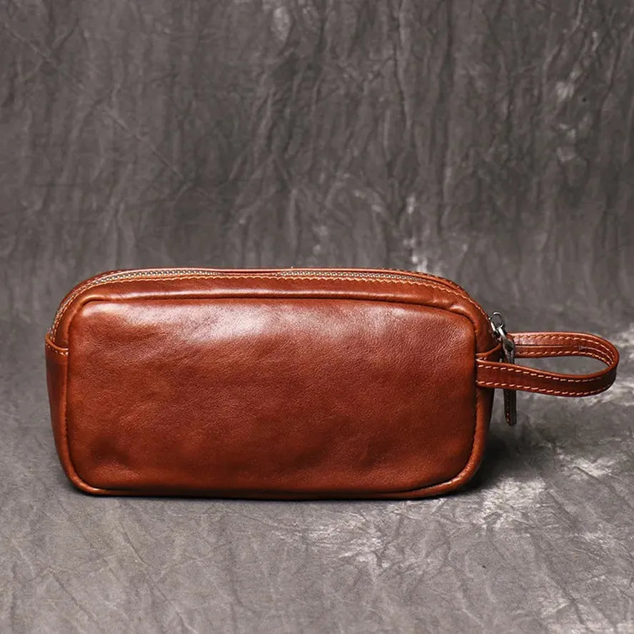 HKM-202067 Genuine Leather Unisex Large Capacity Clutch Wallet with Zipper Closure