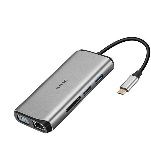 HKM-202067 Universal Type-C Multiport Adapter with HDMI, VGA, USB 3.0, Network Port, and SD Card Reader