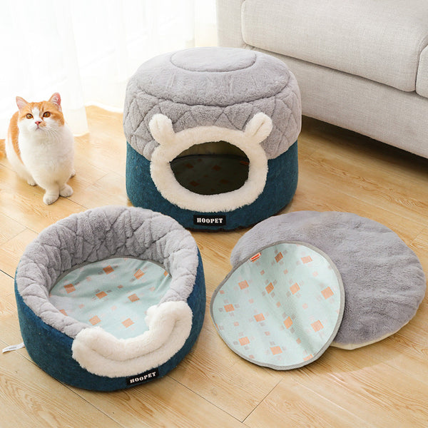 HKM-2021181 Dual-Purpose Quilted Cat Litter Mat with Warm Blanket and Summer Cooling Rattan Mat for Cats