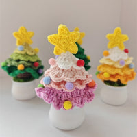 HKM-202131 Handmade Crocheted Wool Christmas Tree Pot Decoration for Desktop Display