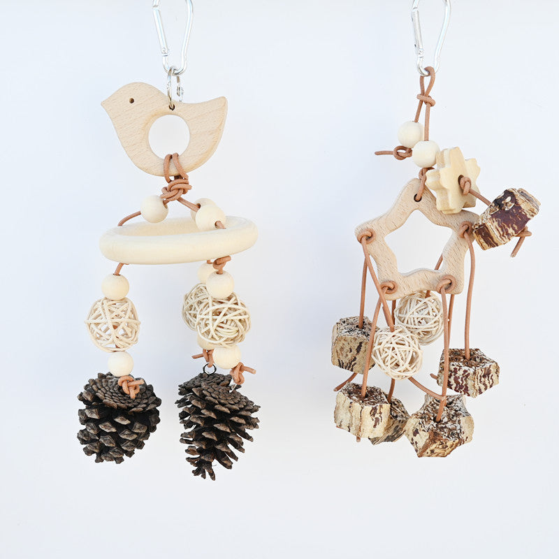 HKM-202259 Natural Wooden Bird Toy for Molar Relief - Star & Style Options