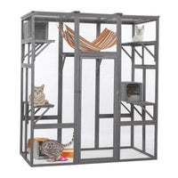 HKM-202323 Oversized Grey Cat Cage with Sun Roof and Multiple Levels for Outdoor Use