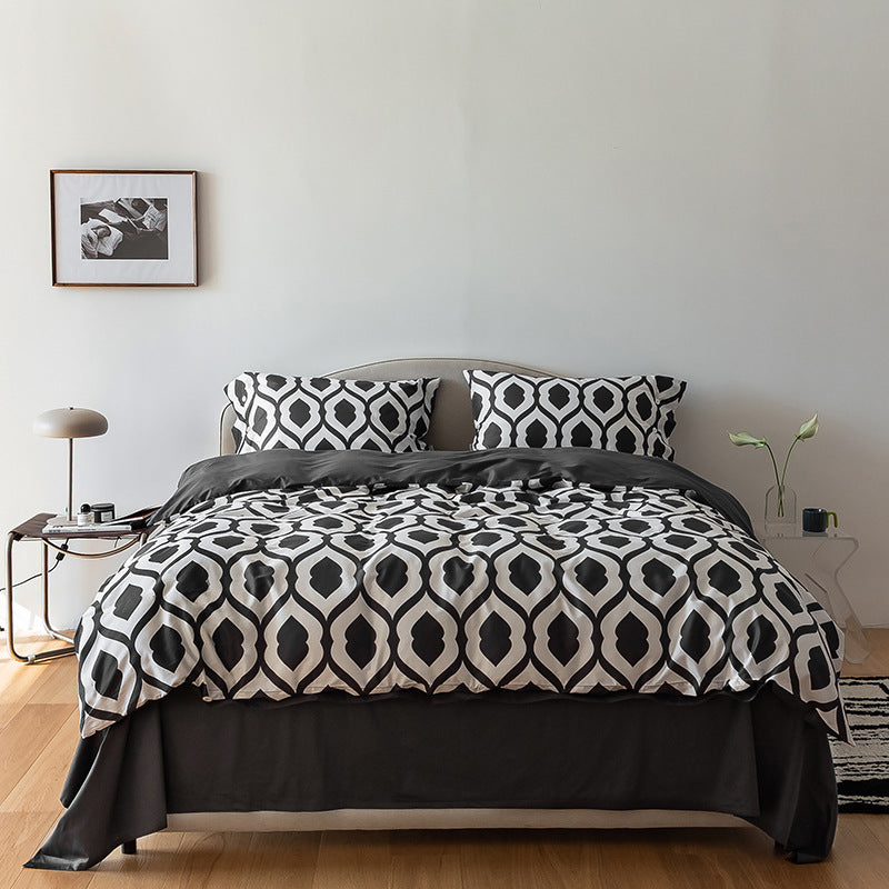 HKM-202323 Xinjiang Long-Staple Cotton Geometric Pattern Bedding Set – 4 Pieces, Modern Minimalist Design
