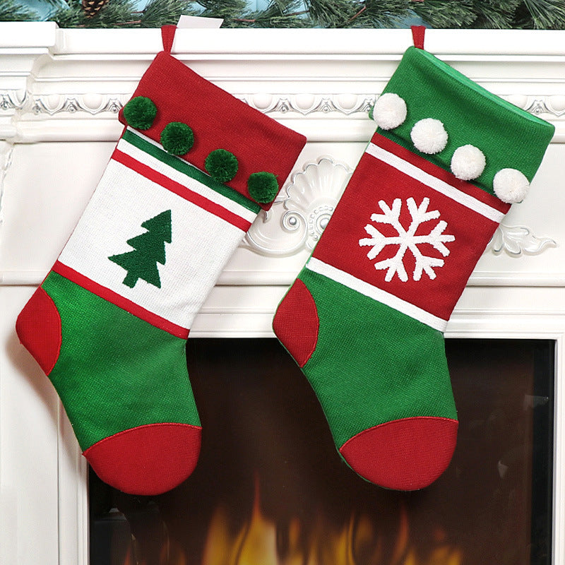 HKM-202451 Knitted Christmas Stockings in Snowflake and Tree Styles, Gift Bag Included
