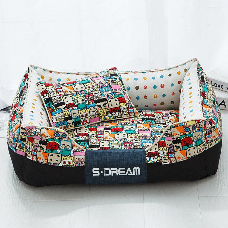 HKM-2025149 Cozy Canvas Pet Bed with Waterproof Oxford Cloth in Various Fun Designs
