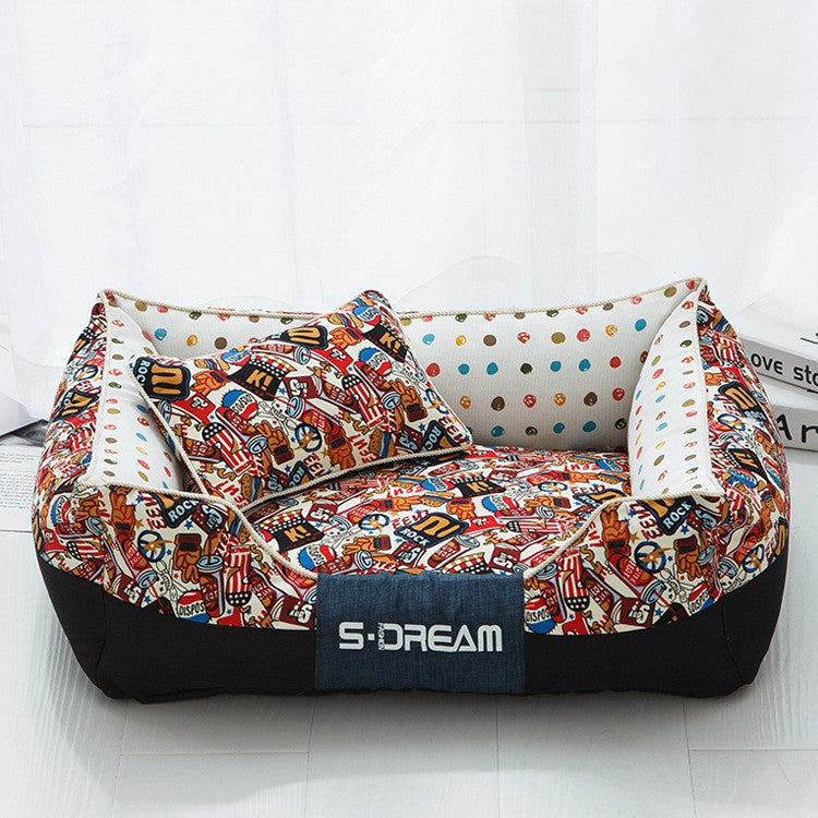HKM-2025149 Cozy Canvas Pet Bed with Waterproof Oxford Cloth in Various Fun Designs