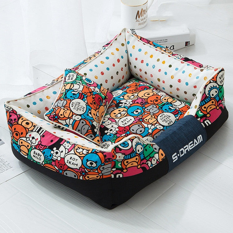 HKM-2025149 Cozy Canvas Pet Bed with Waterproof Oxford Cloth in Various Fun Designs