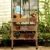 HKM-202515 Wooden Potting Table for Garden Outdoor Decoration