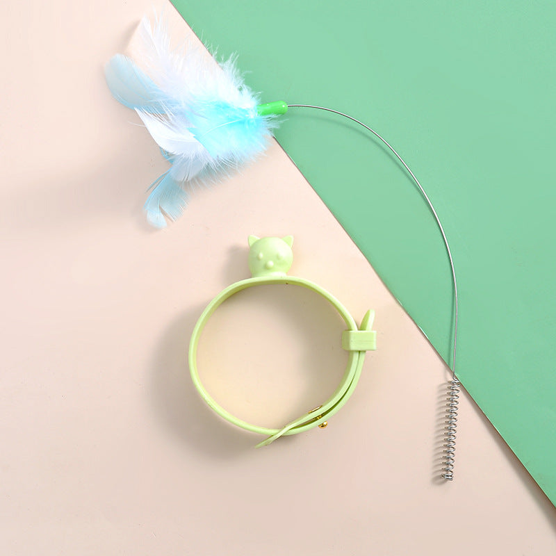 HKM-2028861 Multifunctional Feather Cat Teasing Stick - Fluorescent Green, Sky Blue, Pink