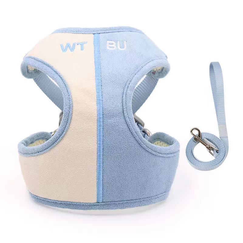 HKM-2029245 Soft Suede Vest-Style Chest Harness with Leash for Dogs