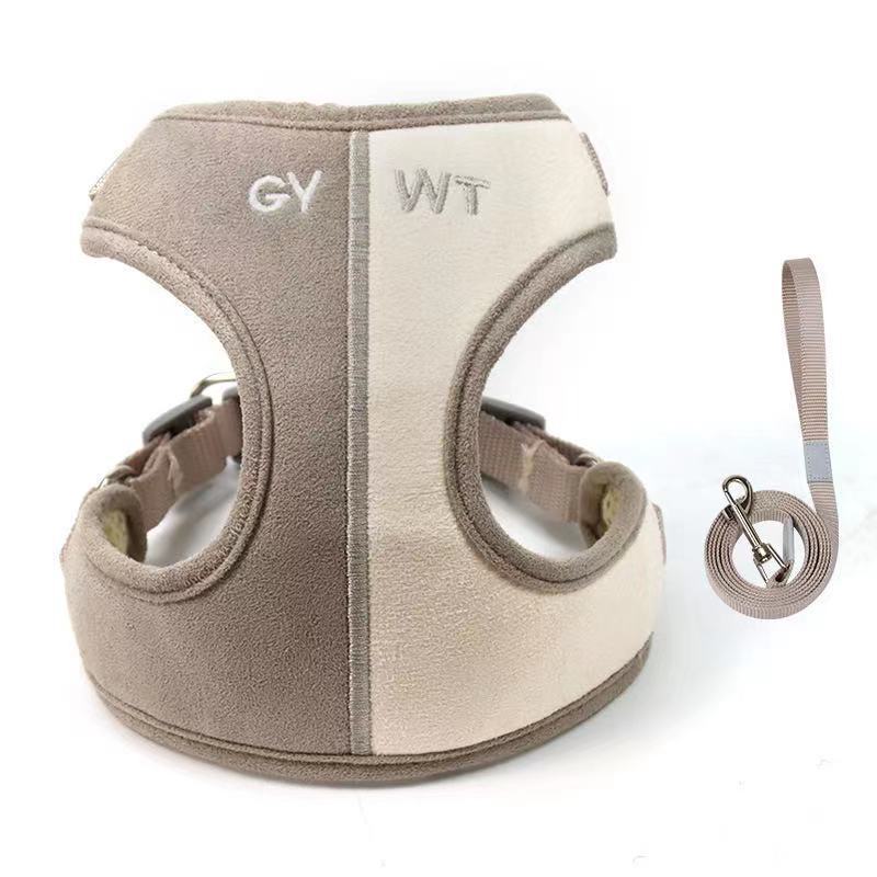 HKM-2029245 Soft Suede Vest-Style Chest Harness with Leash for Dogs
