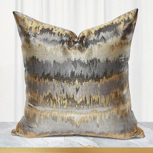 HKM-202963 Luxury Gray and Gold Striped Pillow Case and Cushion Cover, Multiple Sizes Available