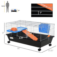 HKM-2030525 Durable 35"L Small Animal Cage for Rabbits, Chinchillas, and Guinea Pigs with Food Dish, Water Bottle, and Ramp