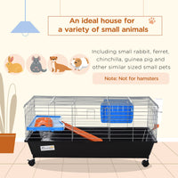 HKM-2030525 Durable 35"L Small Animal Cage for Rabbits, Chinchillas, and Guinea Pigs with Food Dish, Water Bottle, and Ramp