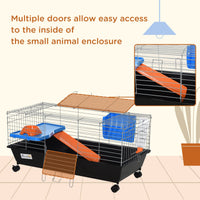 HKM-2030525 Durable 35"L Small Animal Cage for Rabbits, Chinchillas, and Guinea Pigs with Food Dish, Water Bottle, and Ramp