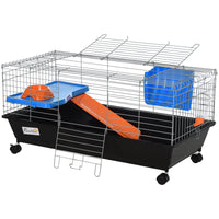 HKM-2030525 Durable 35"L Small Animal Cage for Rabbits, Chinchillas, and Guinea Pigs with Food Dish, Water Bottle, and Ramp