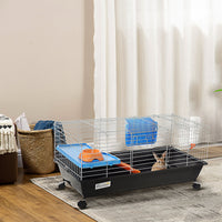 HKM-2030525 Durable 35"L Small Animal Cage for Rabbits, Chinchillas, and Guinea Pigs with Food Dish, Water Bottle, and Ramp